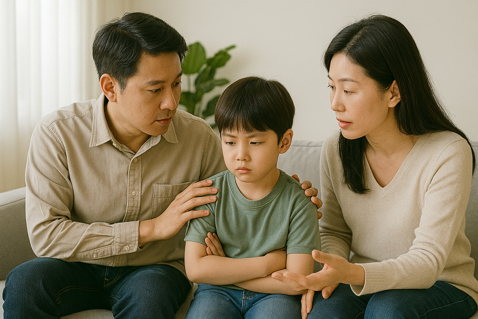 부모가 아이를 차분히 타이르는 모습