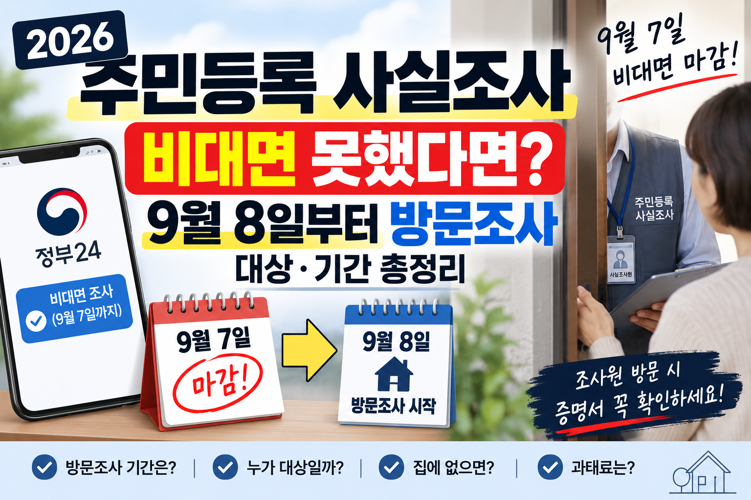2026 주민등록 사실조사 비대면 9월 7일 마감 및 9월 8일 방문조사 시작 안내