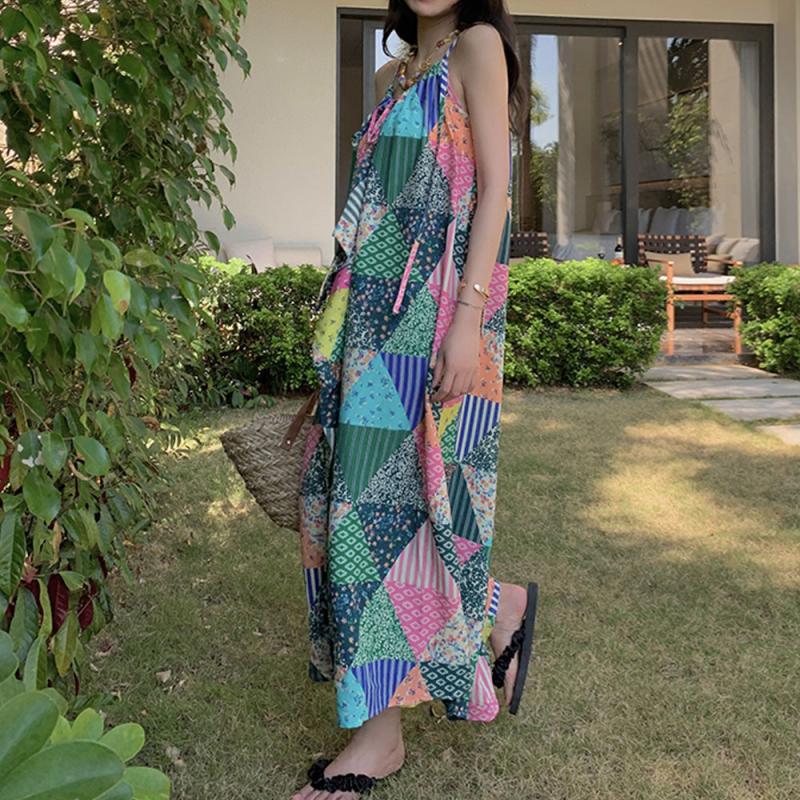 보헤미안 에스닉 여름 어깨끈 뷔스티에 나시롱원피스 여신원피스 휴양지 화보 바캉스 루즈핏 섹시한 해외여행원피스