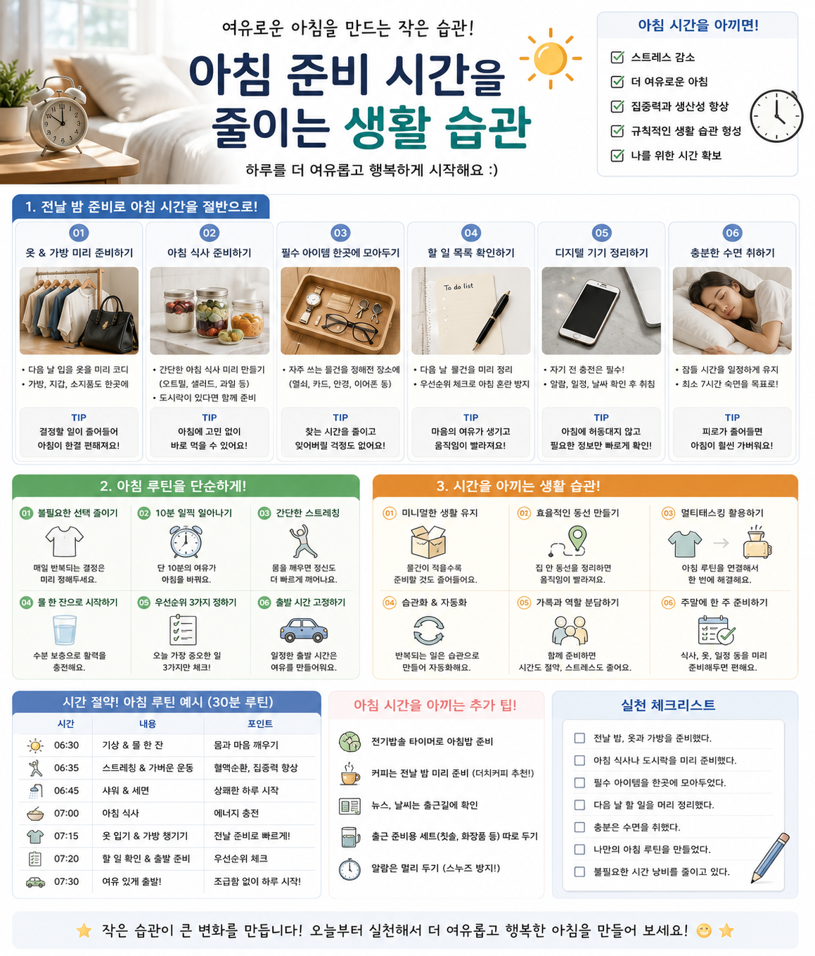 아침 준비 시간을 줄이는 생활 습관 관련 사진