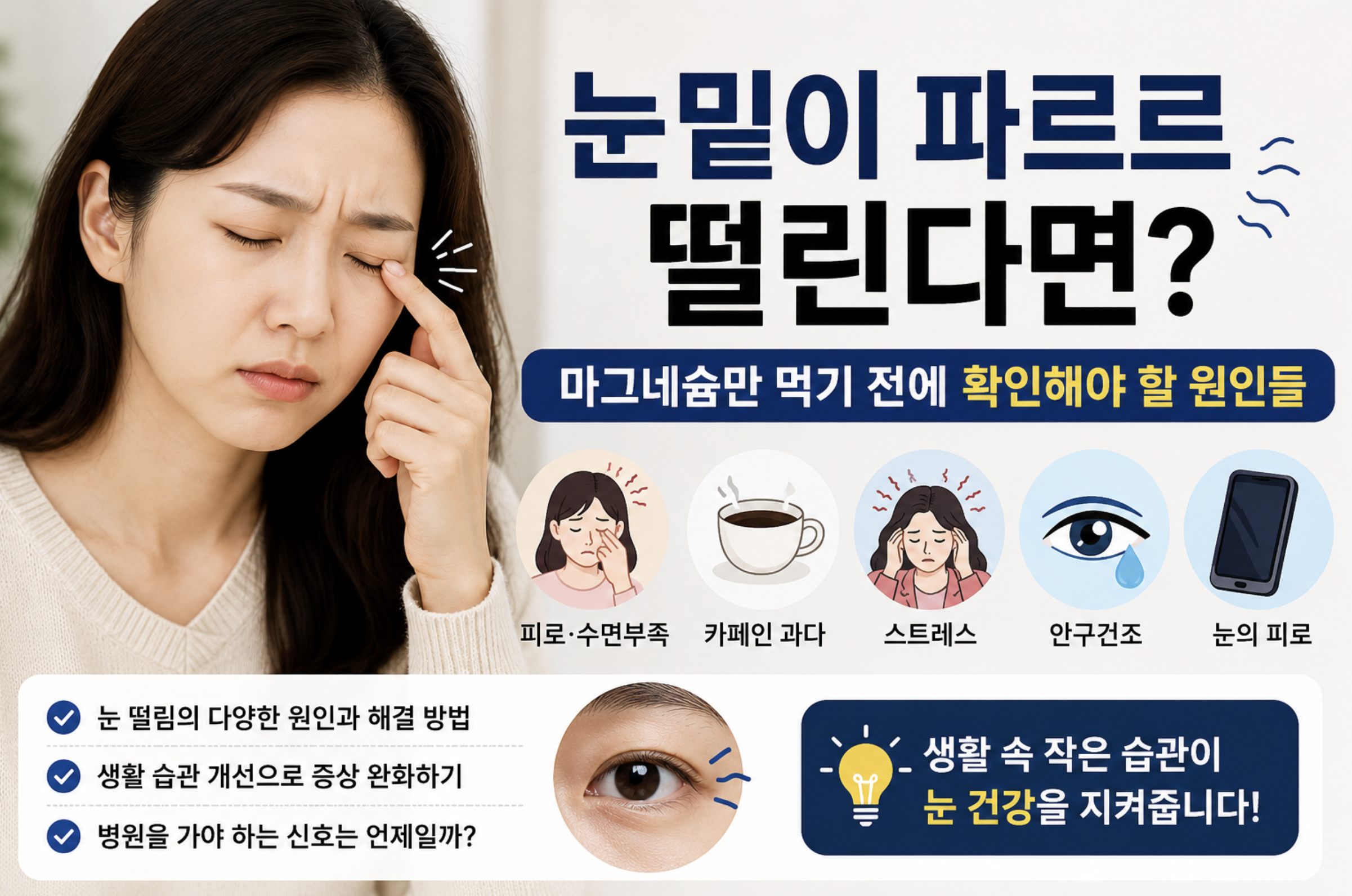 눈밑이 파르르 떨린다면? 마그네슘만 먹기 전에 확인해야 할 원인들