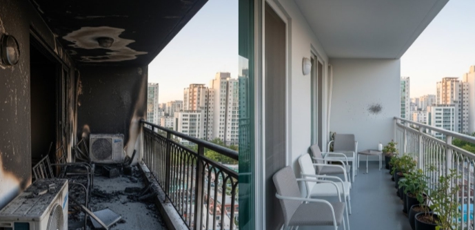 담양 베란다 화재청소 후 복구중