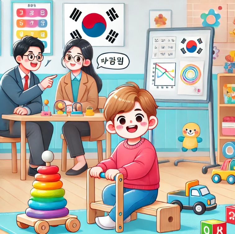 아이가 유치원 교실에서 즐겁게 배우고 있는 모습