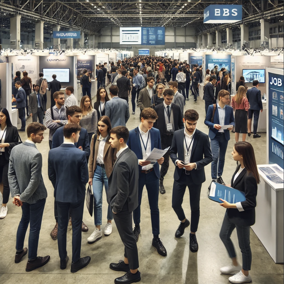 대학생들의 취업 전시회 참관 모습