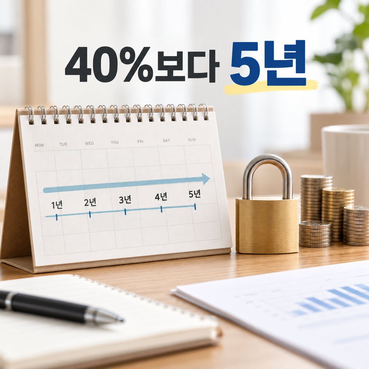 국민참여성장펀드의 소득공제 혜택보다 5년 투자기간을 먼저 확인해야 한다는 의미의 이미지