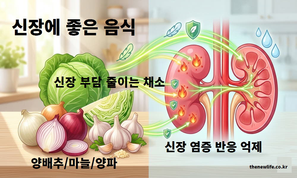 신장에 좋은 음식 채소를 설명하는 이미지