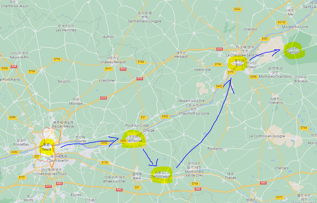 프랑스 루아르 고성 지도