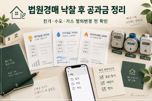 법원경매 낙찰 후 전기&middot;수도&middot;가스 계량기와 공과금을 확인하는 모습