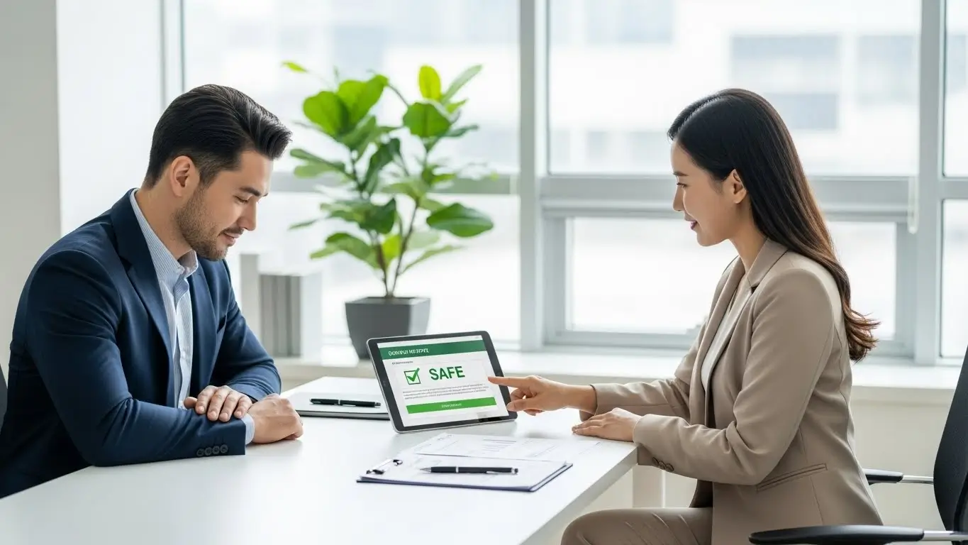 전문 상담사와 함께 안전한 대출 한도를 조회하고 안도하는 개인회생 신청자의 모습