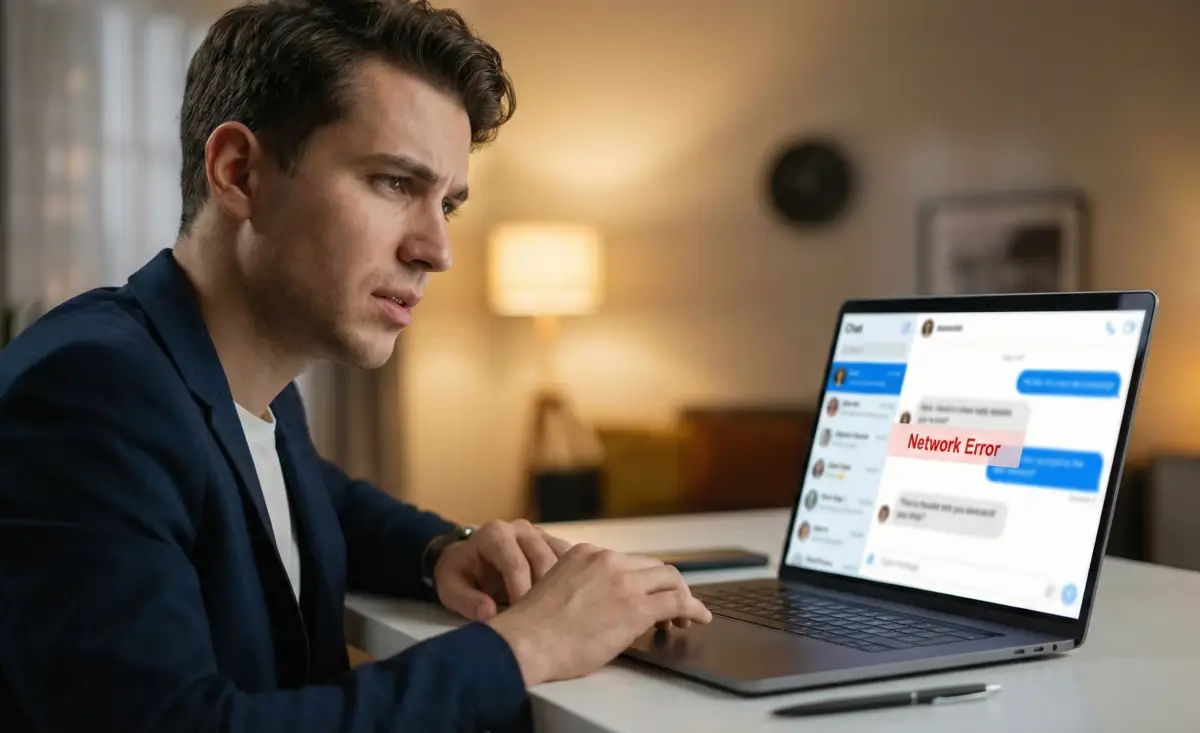 챗GPT 네트워크 오류 메시지를 보고 난감해하는 사용자의 모습
