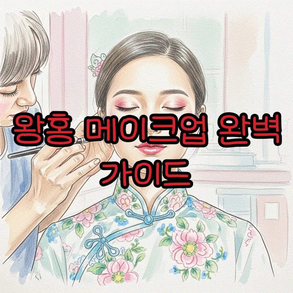 화려한 중국 전통 의상을 입고 메이크업을 받는 장면