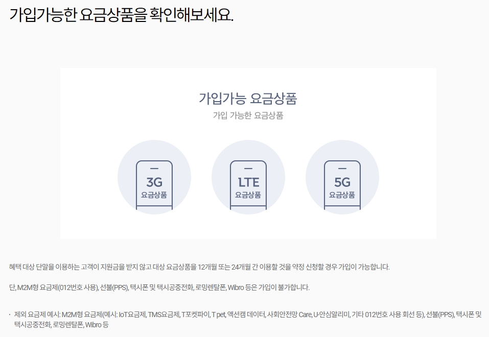 중고폰 및 자급제 단말기의 할인 가입 조건 상세 설명