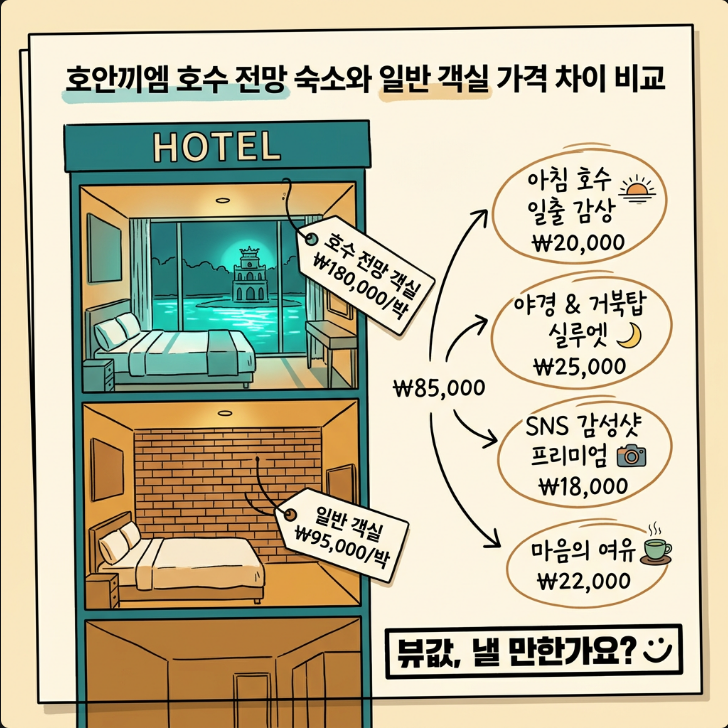 호안끼엠 호수 전망 숙소와 일반 객실 가격 차이 비교