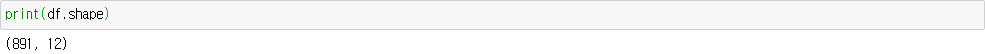 dataframe shape 속성 결과