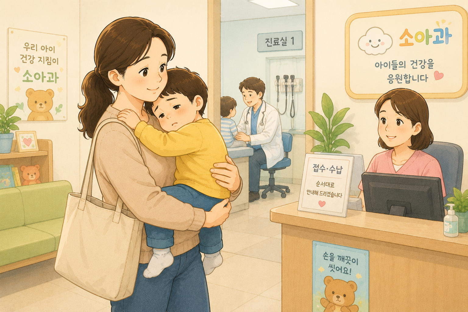 부모가 아이를 안고 소아과를 방문