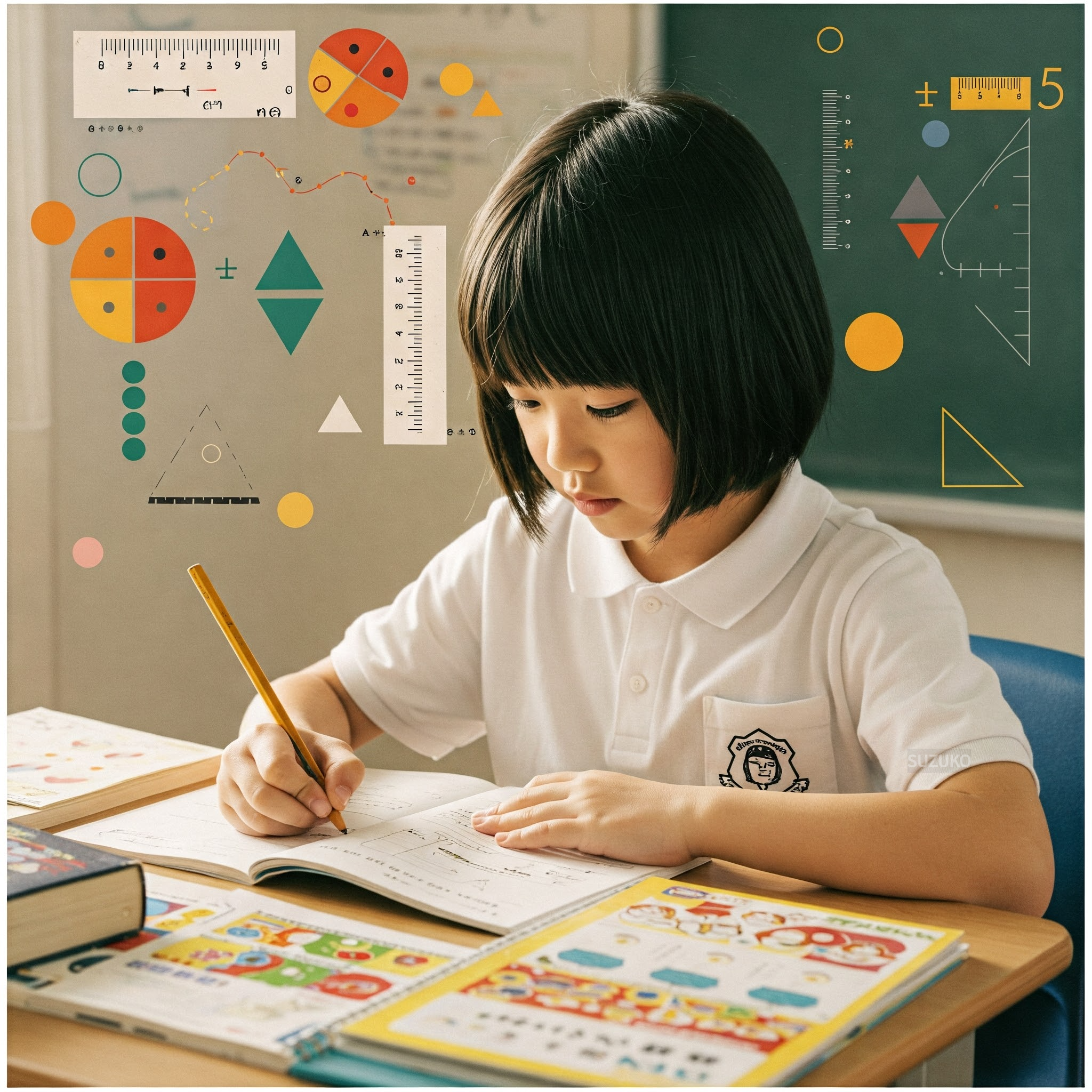 수학 문제를 풀고 있는 초등학생