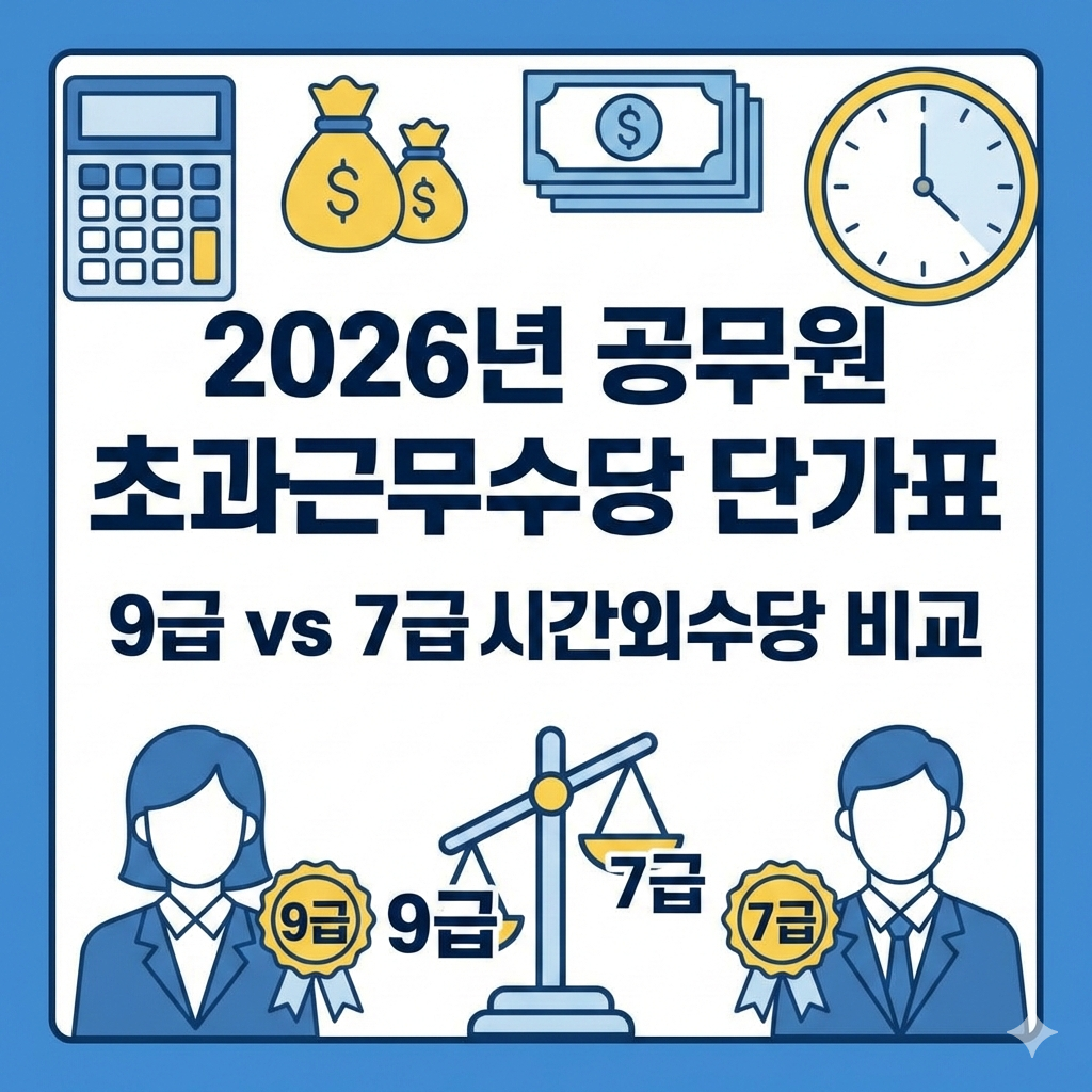 2026년 초과근무수당 단가표와 9급 7급 시간외수당 계산법