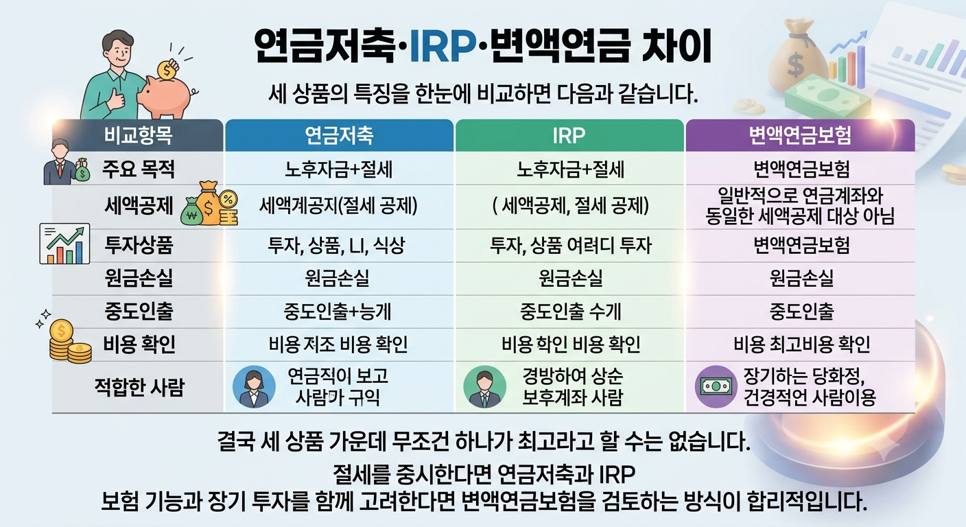 연금저축&middot;IRP&middot;변액연금 차이