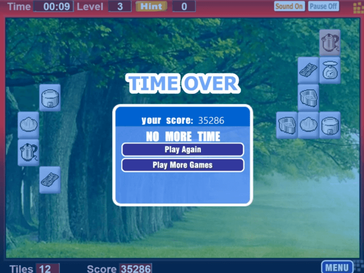 주방기구-짝맞추기-게임-종료-화면