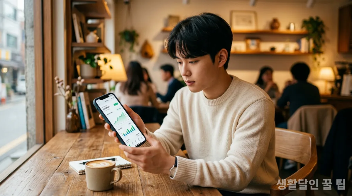 초보 투자자가 AI 및 ESG 투자 가이드를 확인하는 모습