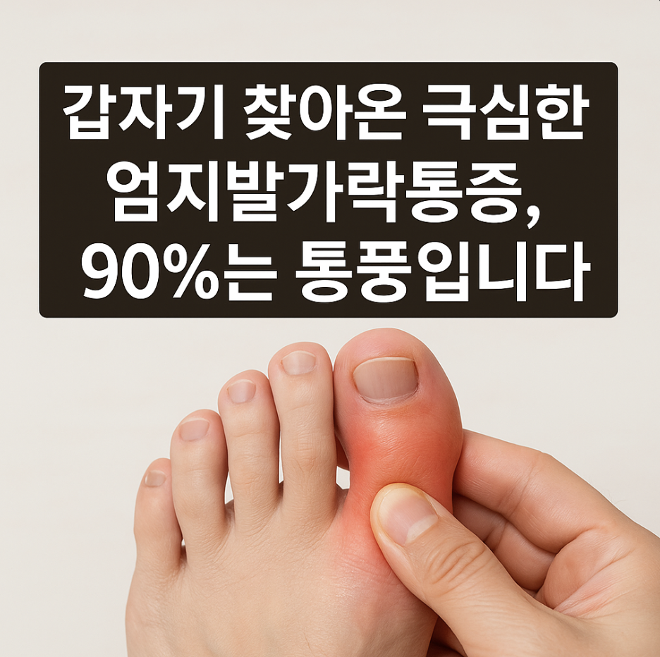 갑자기 찾아온 극심한 엄지발가락통증, 90%는 통풍입니다