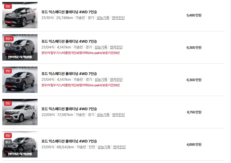 포드 익스페디션 중고차 가격 시세표 유지비