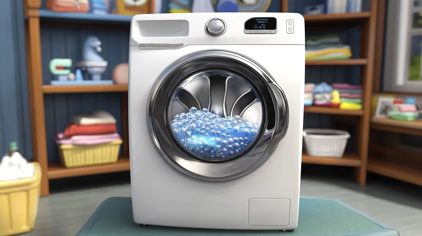 찬물에서도 효과적으로 옷을 세탁하는 삼성 세탁기의 친환경 버블 기술 디스플레이