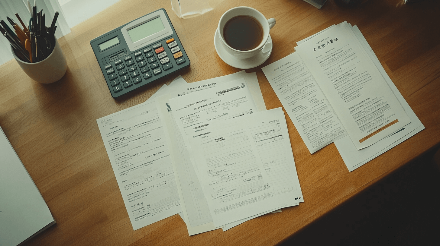 책상-위의-서류들과-계산기