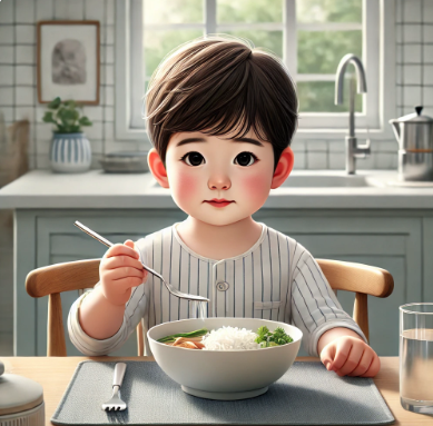 앉아서 밥 먹는 아이