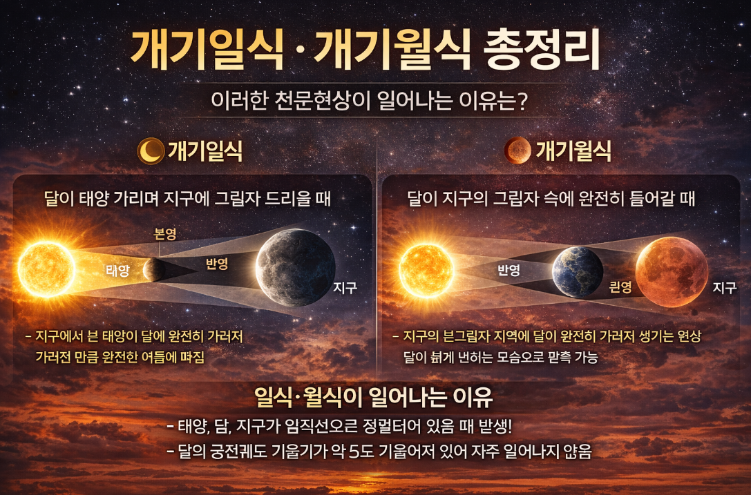 개기일식·개기월식 뜻과 원리 3분 완벽 정리