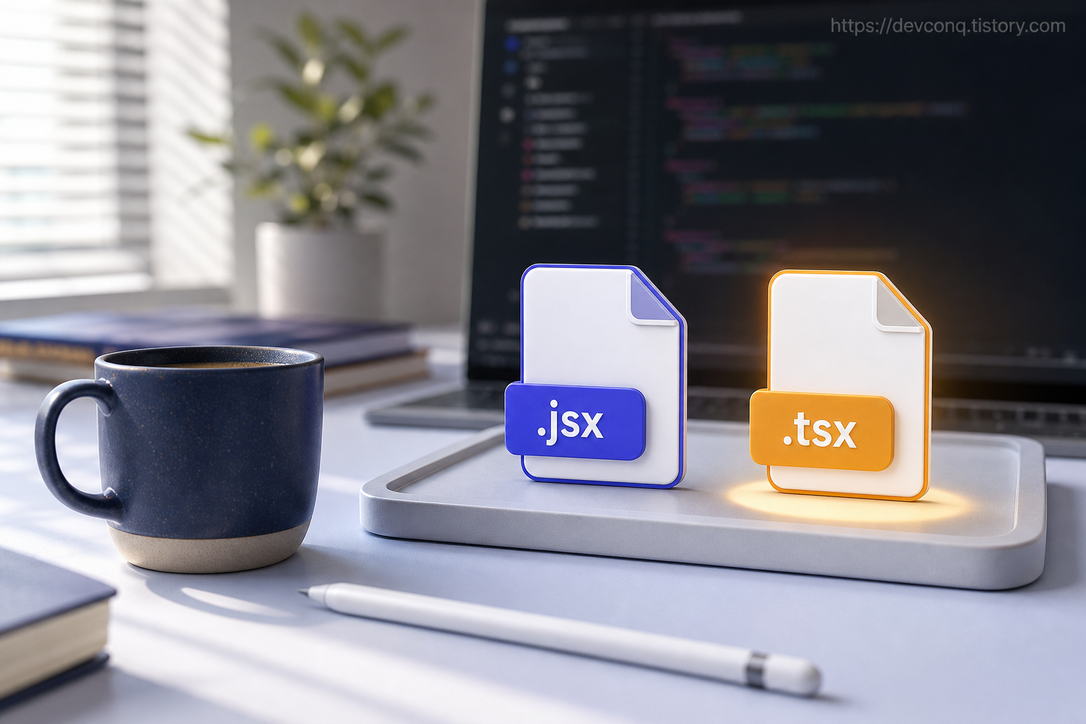 .jsx 파일과 .tsx 파일 아이콘이 나란히 놓인 파일 확장자 목업