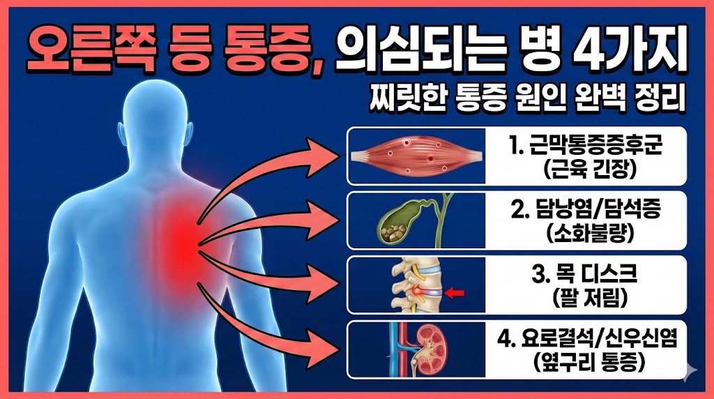 오른쪽 등 통증 의심되는병
