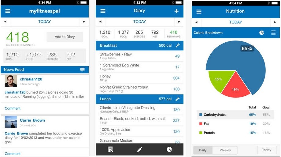 마이피트니스팔 MyFitnessPal 식단 칼로리 운동 기록 소개