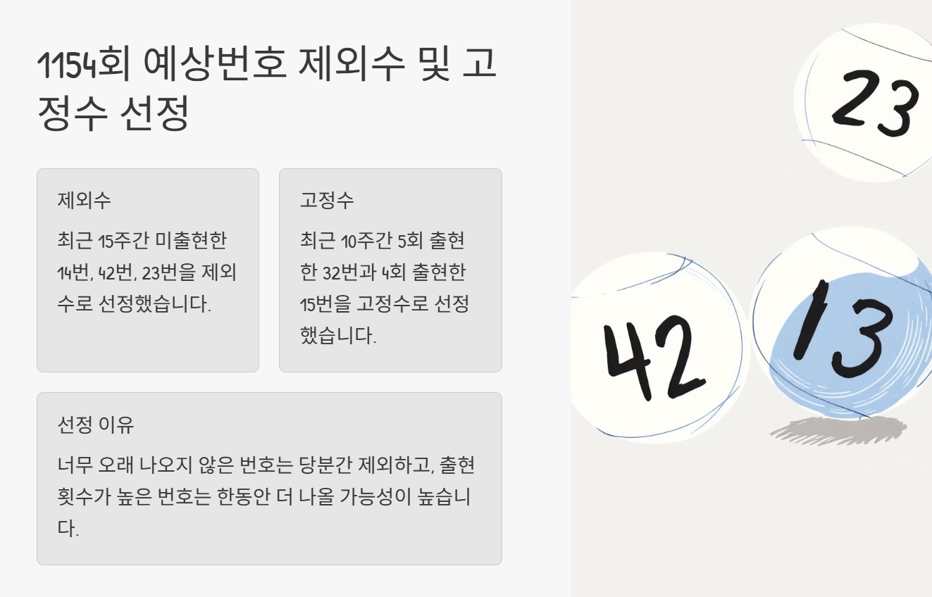 1154회 예상번호 제외수 및 고정수 선정