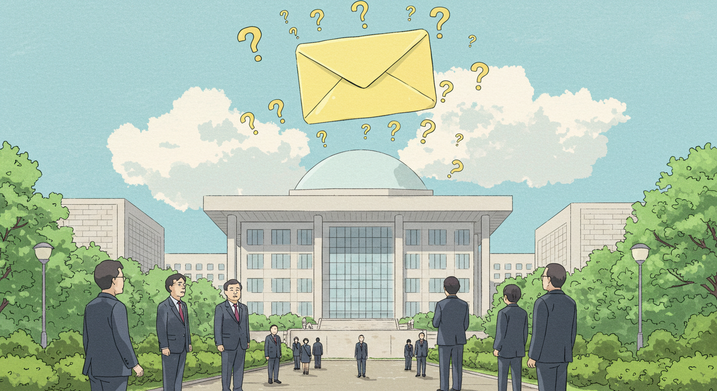 국회 통과 후에도 아직 시행되지 않은 노란봉투법의 불확실성을 상징하는 장면