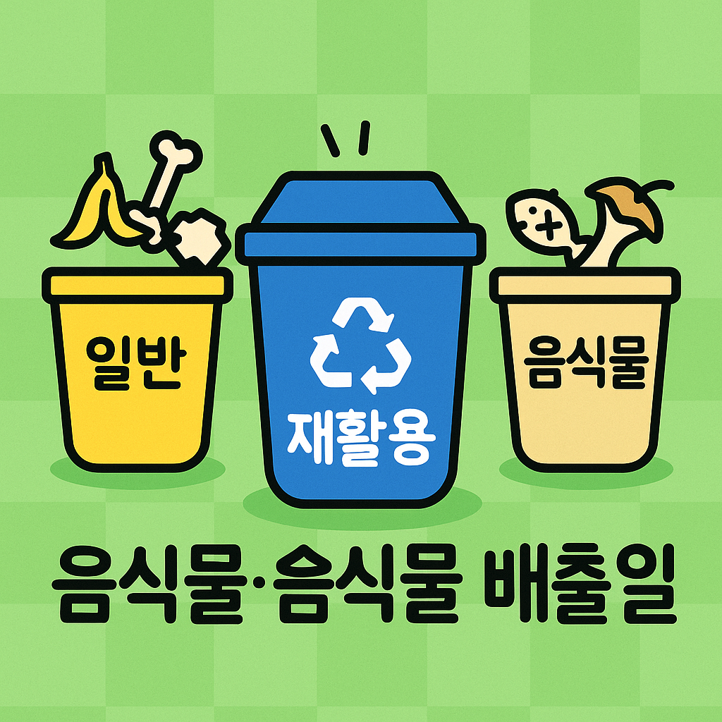 2025년 쓰레기 배출 기준 어그로 썸네일 (음식물&middot;재활용&middot;일반쓰레기 구분 강조)