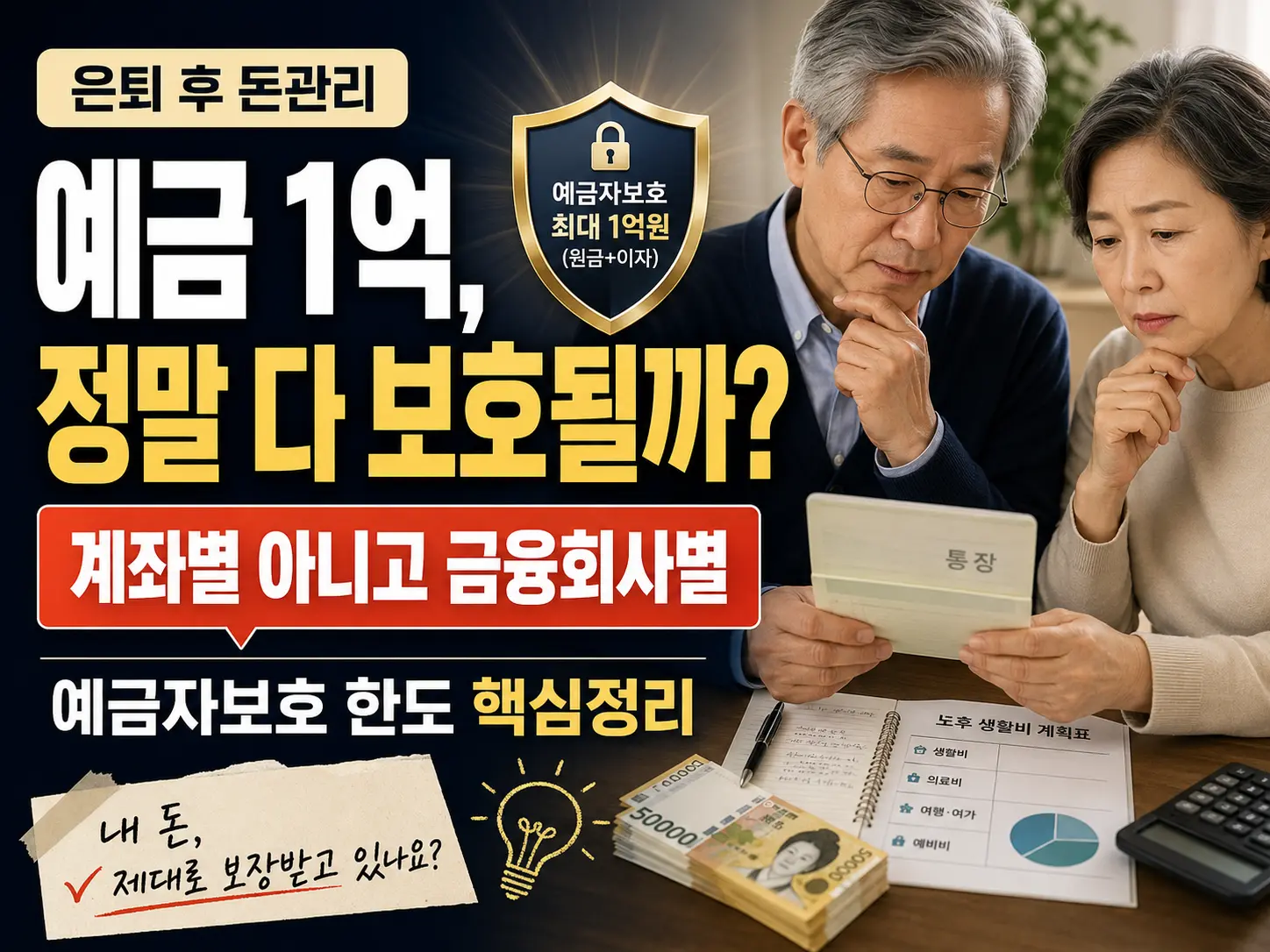 은퇴 후 예금자보호 한도 1억 원과 금융회사별 보호 기준을 설명하는 노후자금 관리 썸네일