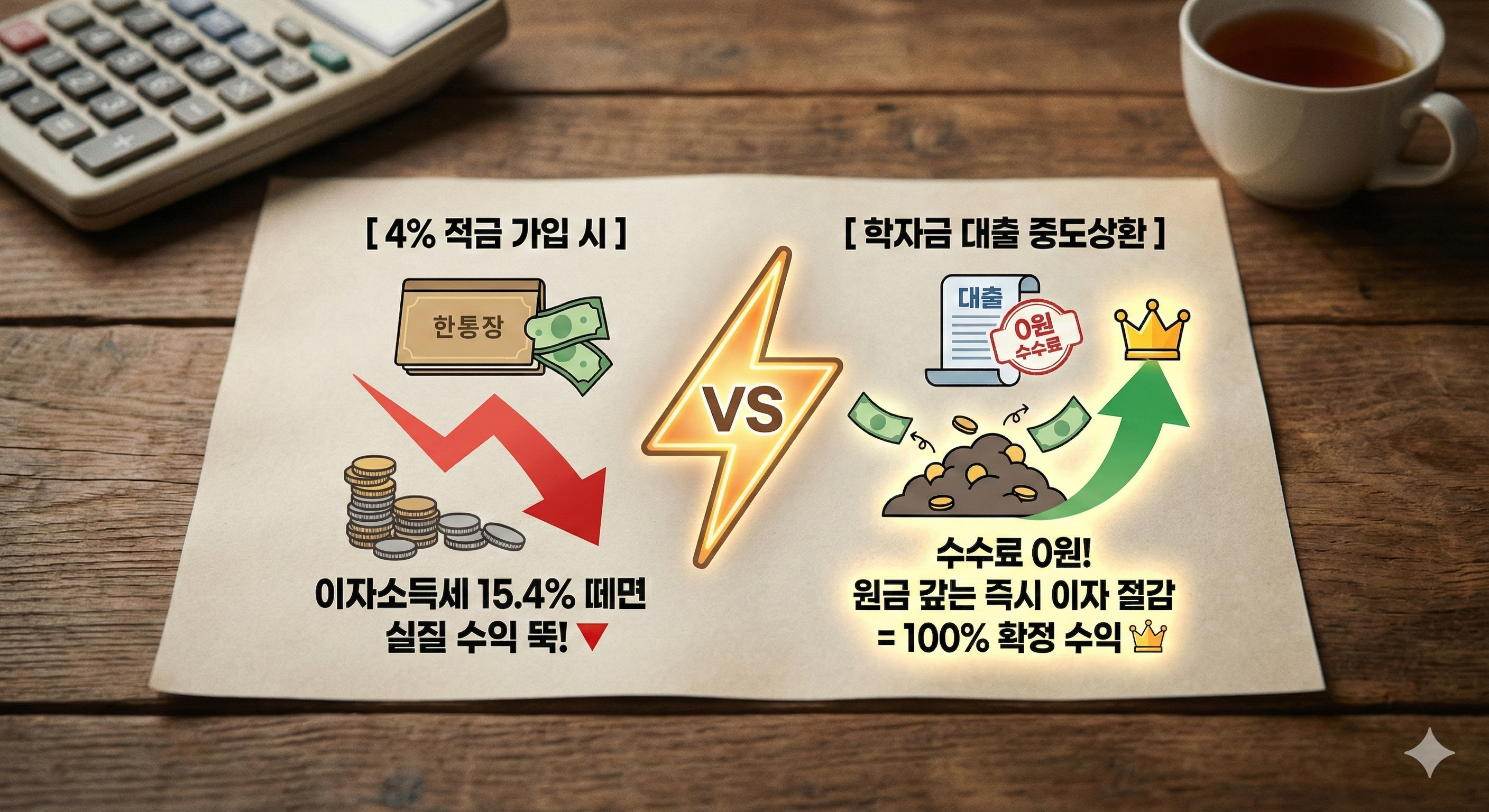 은행 적금 이자와 학자금 대출 중도상환 시 발생하는 이자 절감 효과 및 수수료 혜택 비교