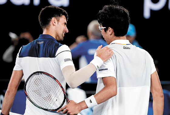 2019년 호주 오픈에서 정현과 조코비치 사진