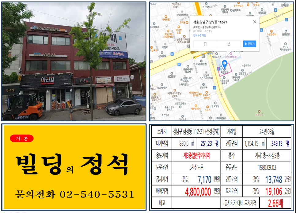 강남구 삼성동 112-21번지 건물이 2024년 08월 매매 되었습니다.