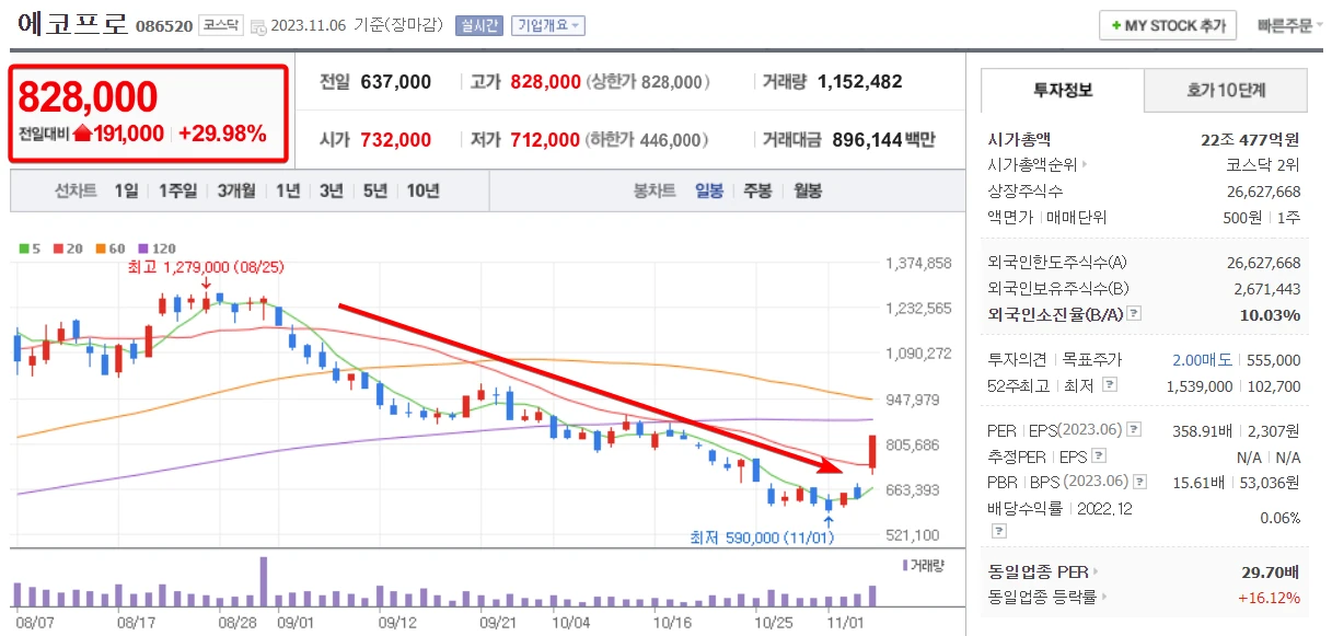 공매도-금지-에코프로-차트