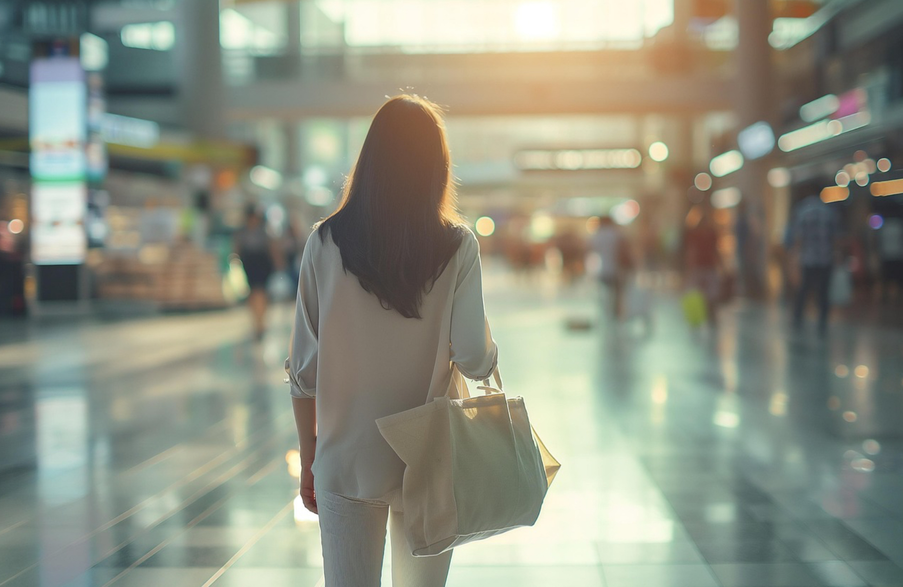 공항에서 기다리는 여성 1인 이미지