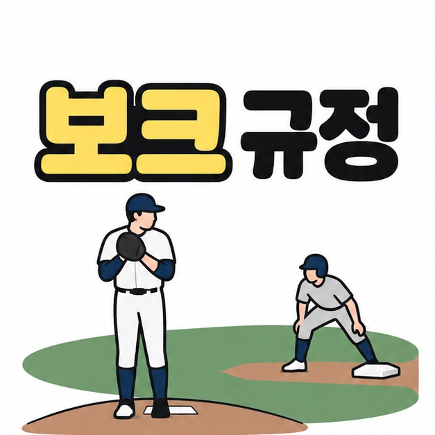 보크 규정 제목 아래 마운드에서 공을 든 투수와 베이스 옆 주자를 함께 배치한 삽화