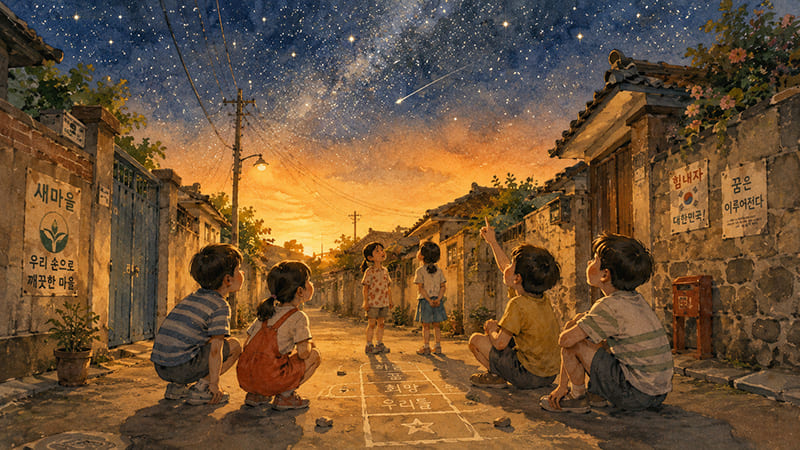 <img src="childhood-games-and-pure-dreams.jpg" alt="골목길에서 즐기던 추억의 놀이와 밤하늘을 보며 꿈을 키우던 순수했던 동심의 세계">