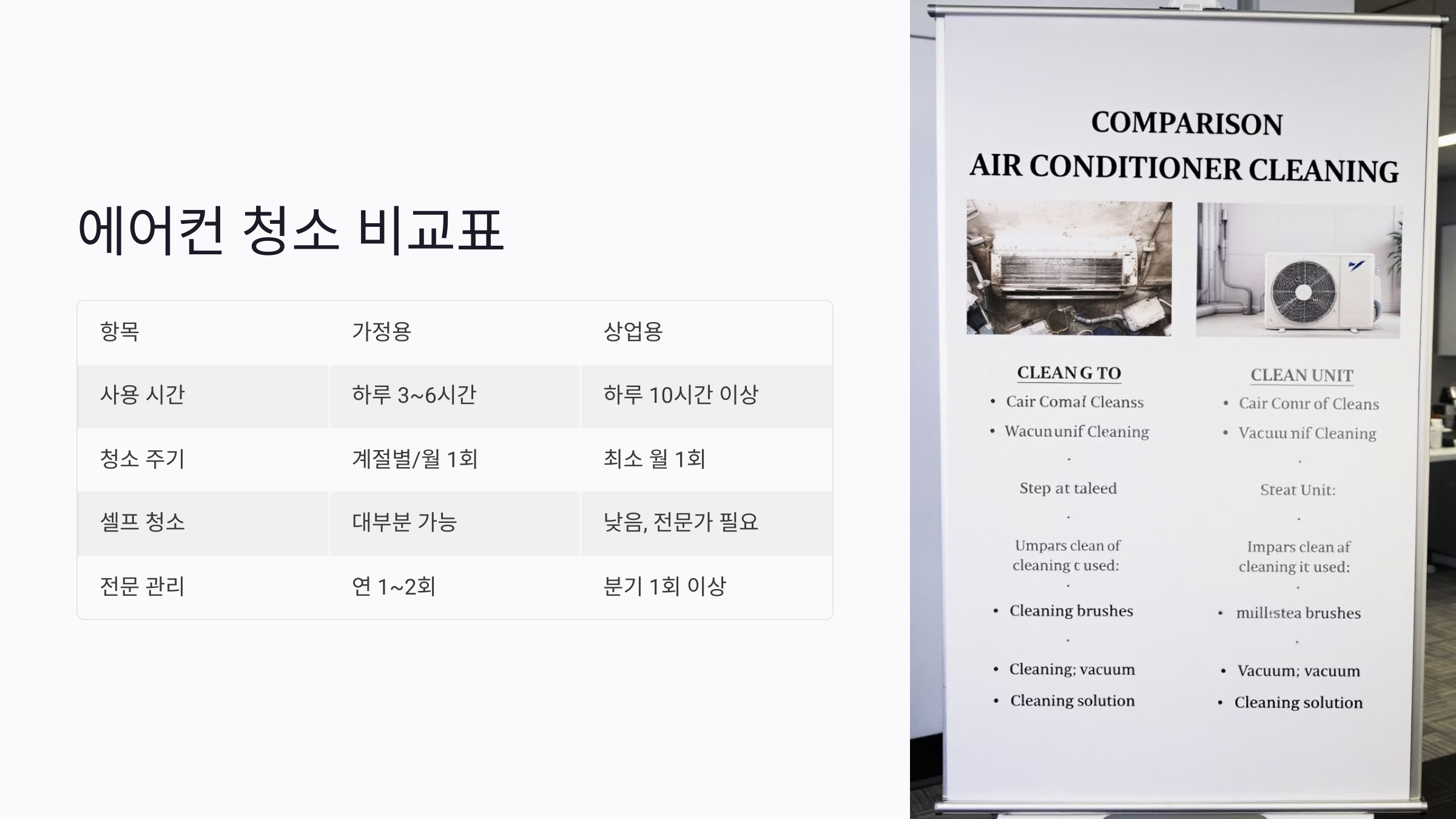 에어컨 청소 범위와 분해 난이도, 가정용과 상업용 차이
