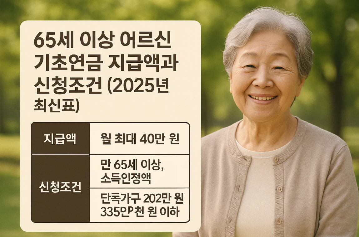 65세 이상 어르신 기초연금 지급액과 신청조건 (2025년 최신표)