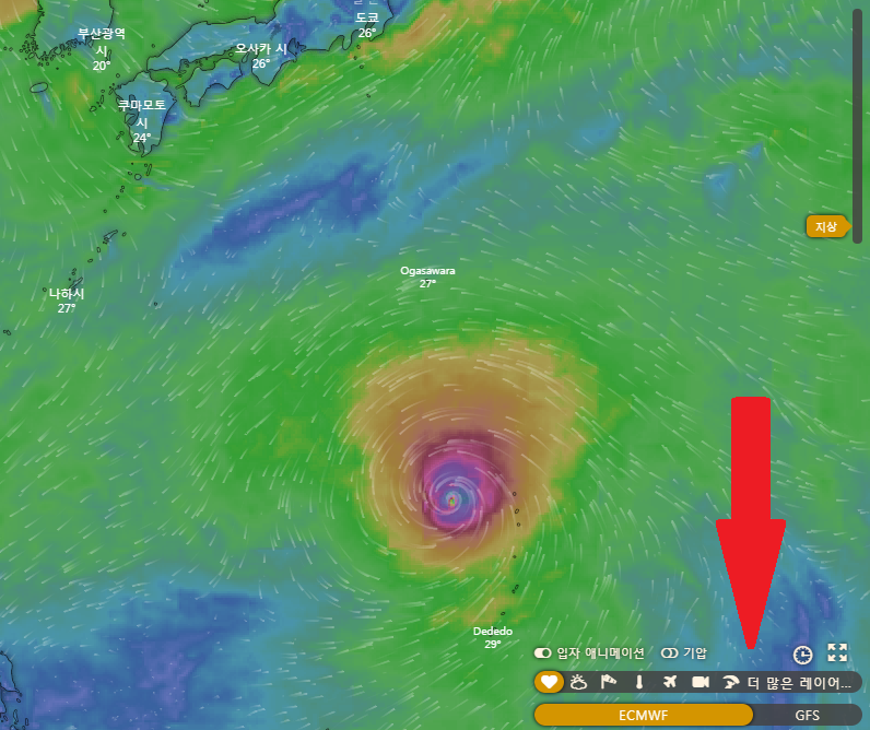 Windy 풍속 이미지