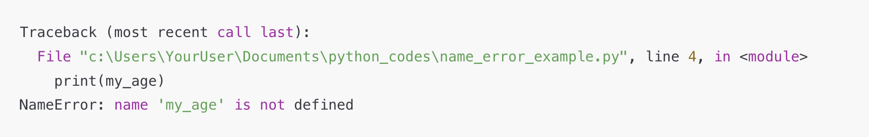 파이썬 NameError 예시