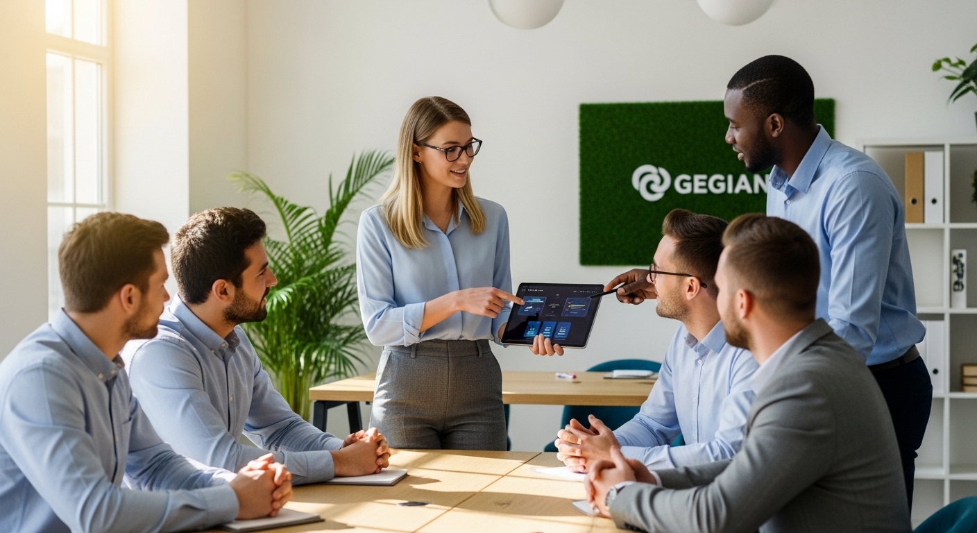 지원금을 통해 채용된 직원들이 협력하여 회의하는 모습, 인력 강화의 중요성을 나타냄