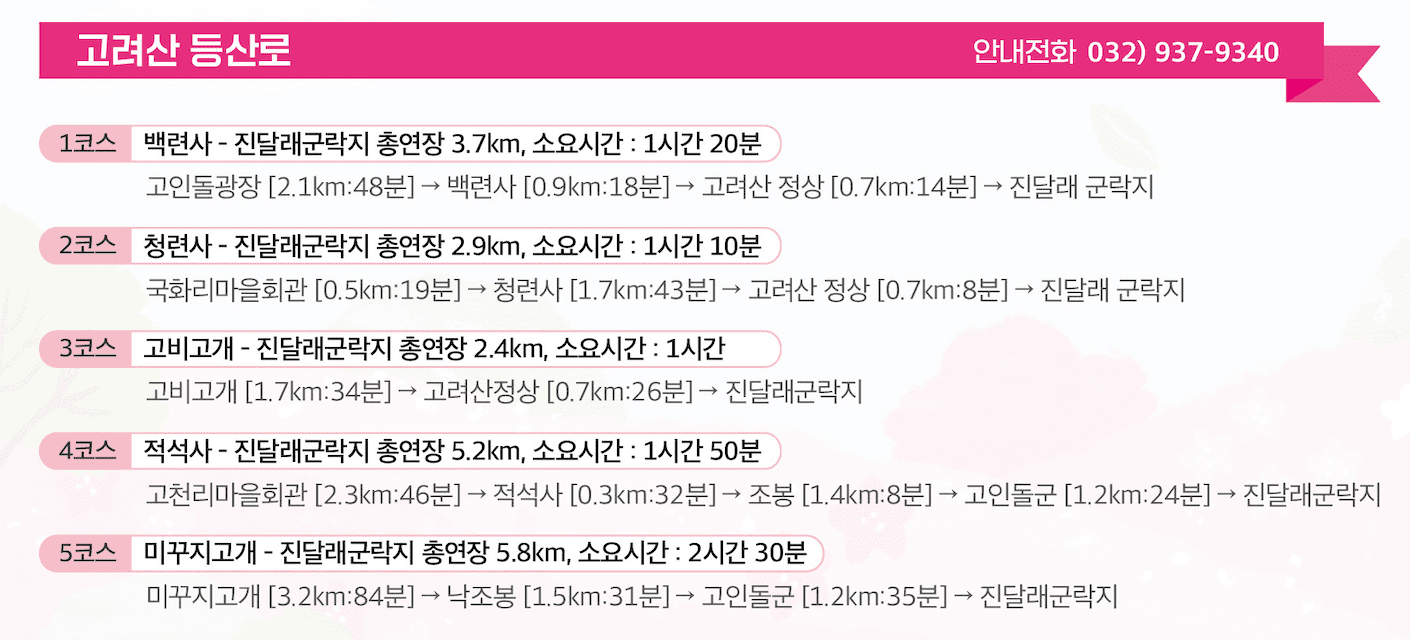 강화 고려산 진달래축제 등산코스 주차 가볼만한곳